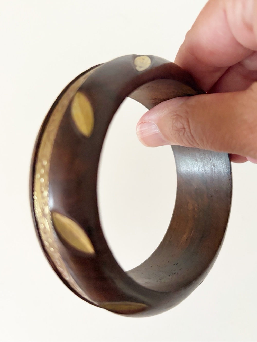 Vintage boho wood and brass bangle bracelet